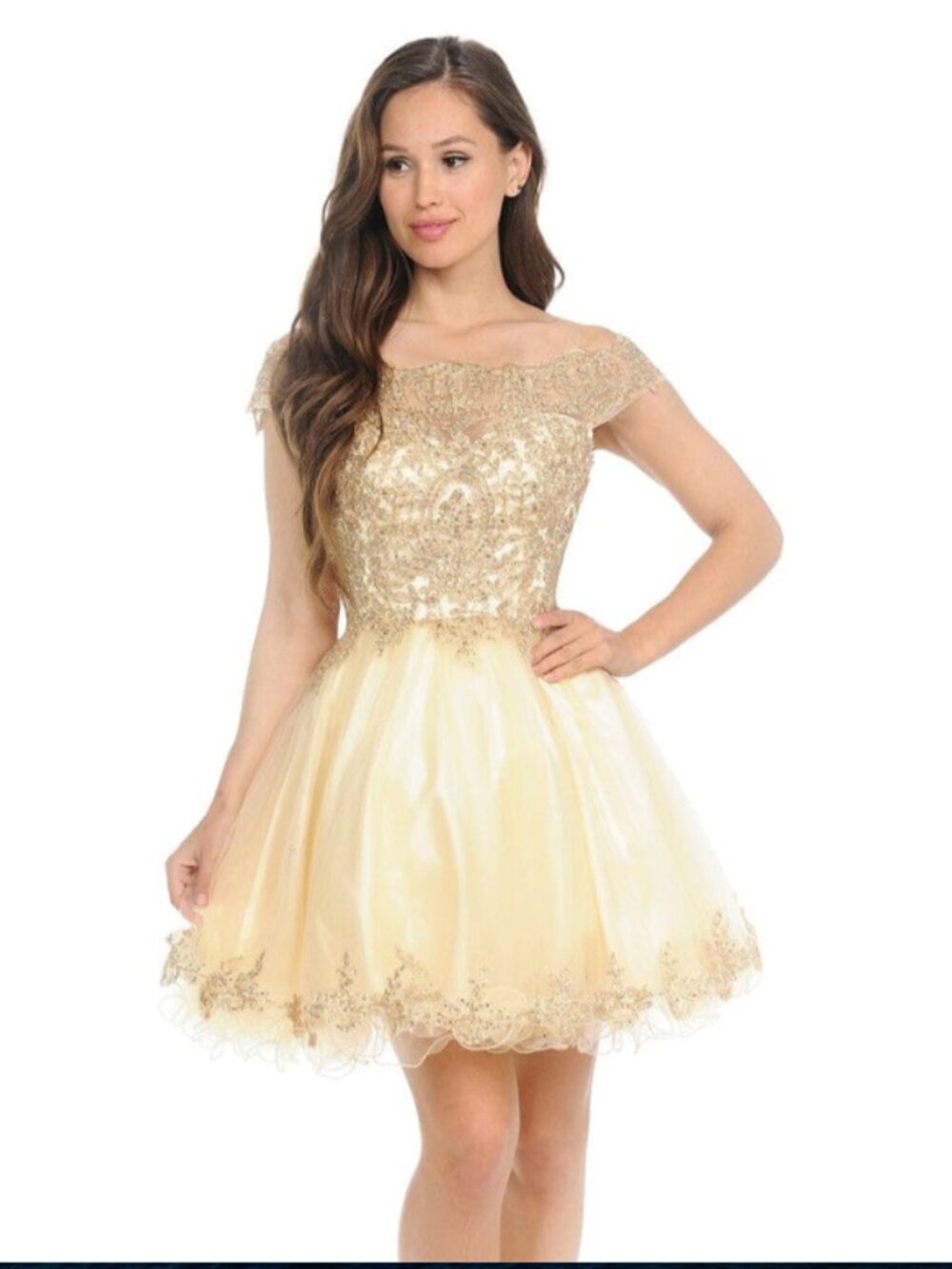 Lenovia gold cocktail mini dress size small